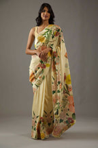 Yellow Bright Moss Designer Digital Printed Party Wear Saree - Be Verly | Grocsy