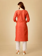 Jyoti Fashion Women's Coral Cotton Blend Embroidered Kurta Pant Set | Grocsy