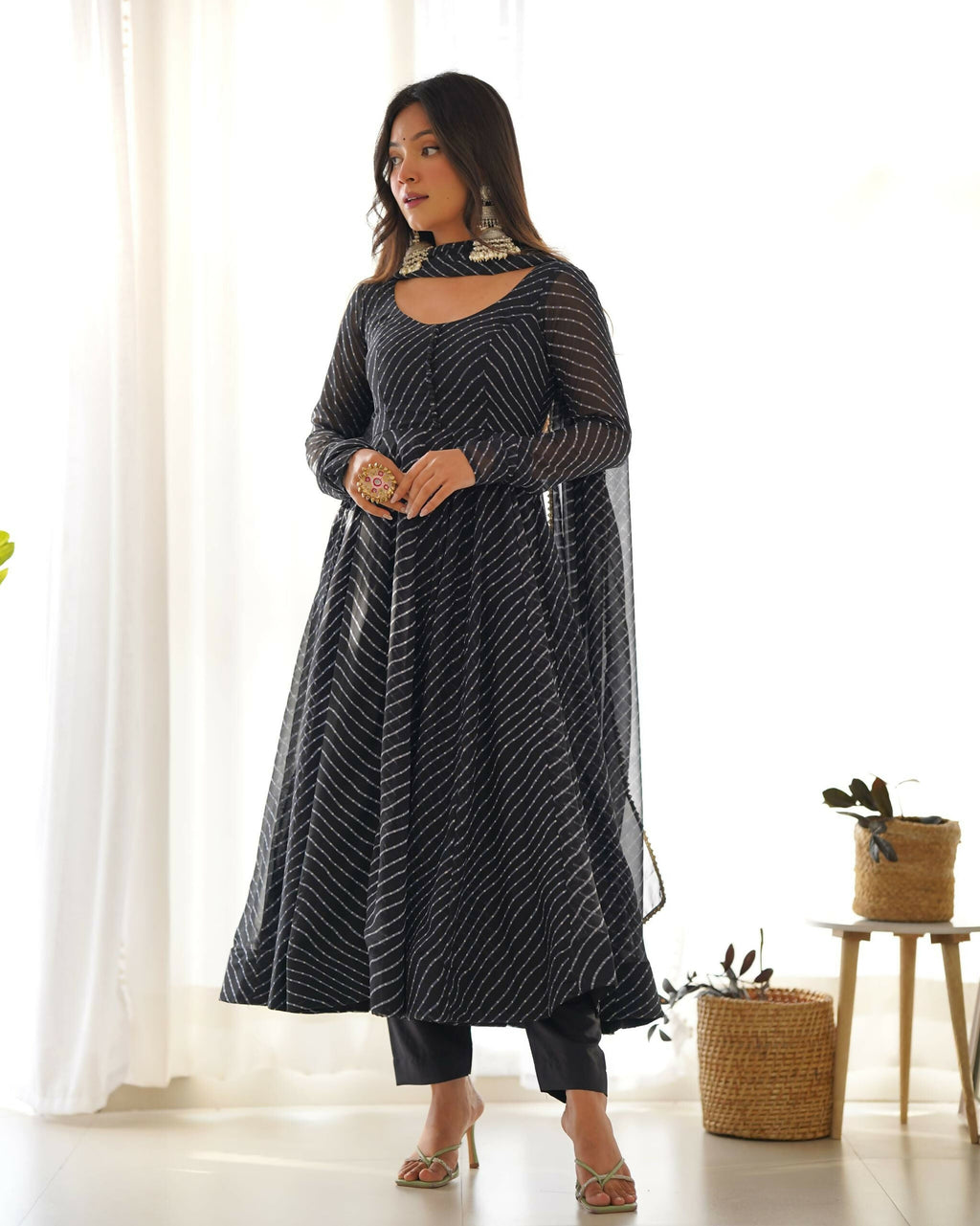Lehenga Mart Designer Anarkali Suit With Kurta, Pant, Dupatta For Women-Black | Grocsy