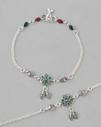 VOJ Set of 2 Traditional Stone Studded Flower Shaped Anklet | Grocsy