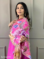 Partywear Designer Viscose Chanderi Pink Stitched Suit With Dupatta - Tanisha | Grocsy