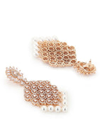 Rose Gold Long Earrings with Pearl Drops- Ruby Raang | Grocsy