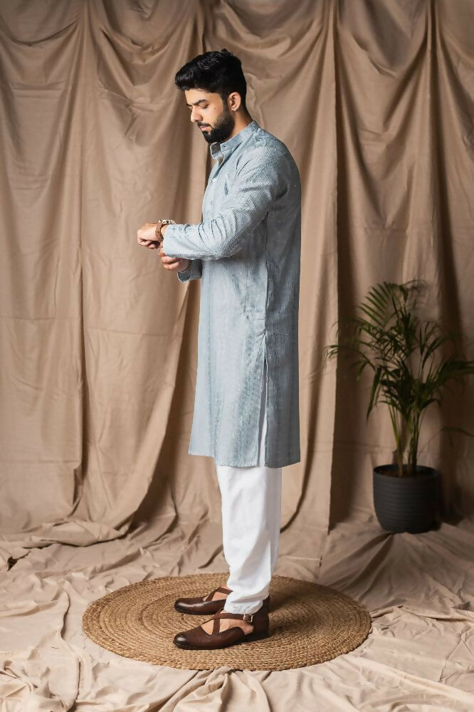 Light Blue Rayon Thread Embroidery Work Kurta Set - Mahotsav | Grocsy