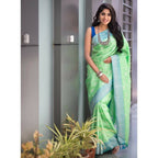 DEIANA'S Beautiful Designer Golden zari Soft Lichi Silk Saree - Pista | Grocsy