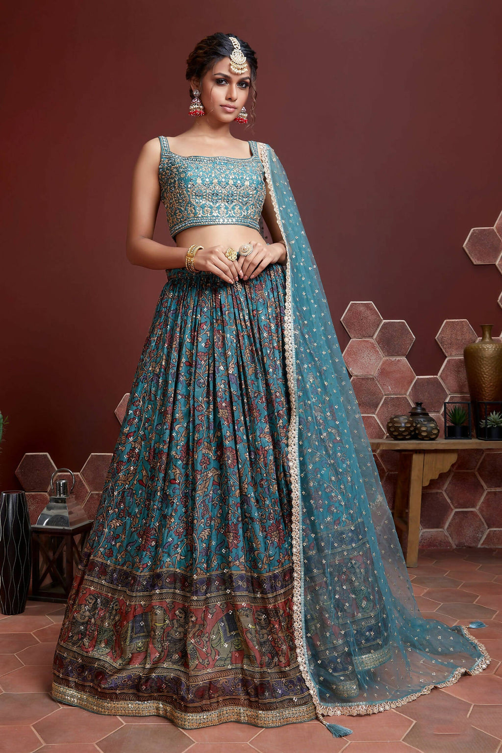 Wedding Designer Sky Chinon Silk Lehenga Choli - Anbazaar | Grocsy