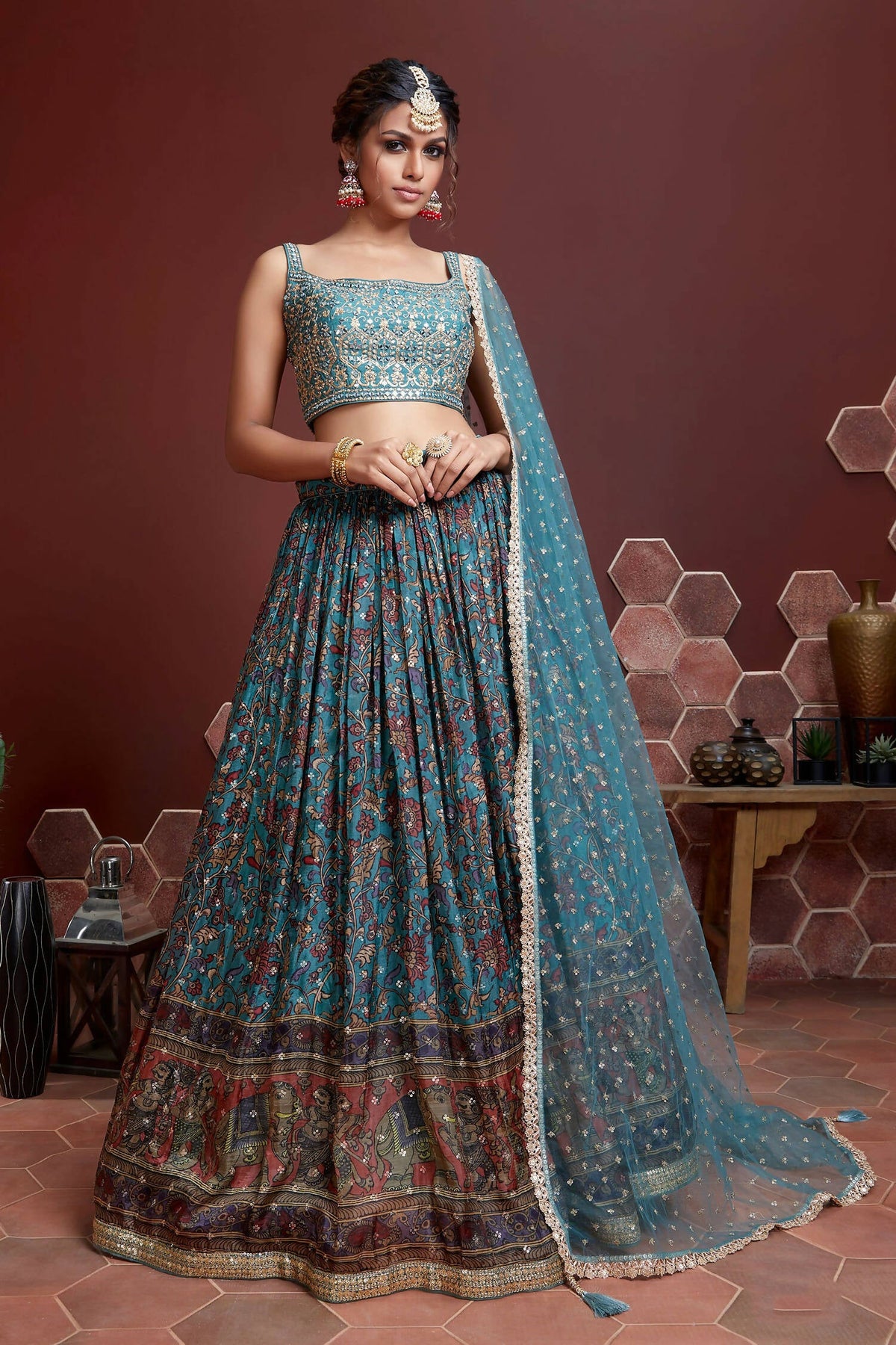 Wedding Designer Sky Chinon Silk Lehenga Choli - Anbazaar | Grocsy