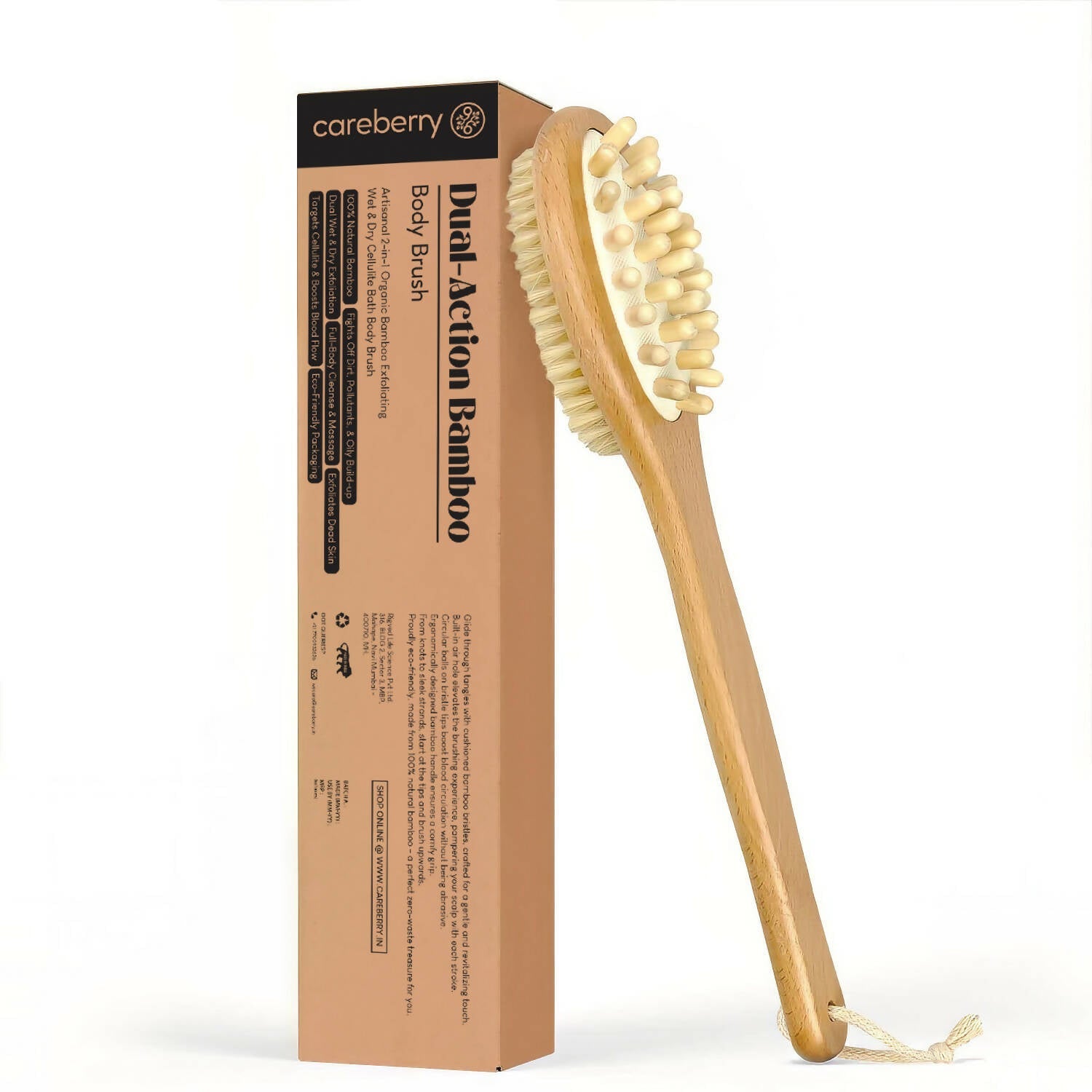 Careberry Dual-Action Bamboo Body Brush | Grocsy