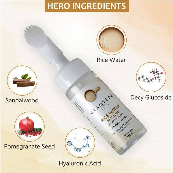Glamveda Rice Water Brightening Foaming Face Wash With Soft Silicone Brush | Grocsy