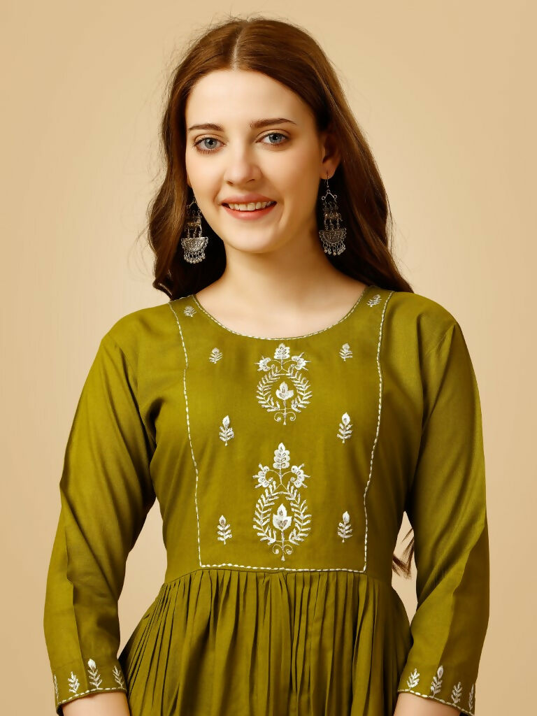 Jyoti Fashion Women's Mehendi Viscose Rayon Embroidered Casual Top | Grocsy