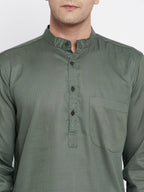 Even Apparels Green Color Linen Men's Kurta With Band Collar | Grocsy