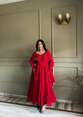 Teeya Creation Red Color Faux Georgette Heavy Embroidery Work Functional Wear Gown | Grocsy
