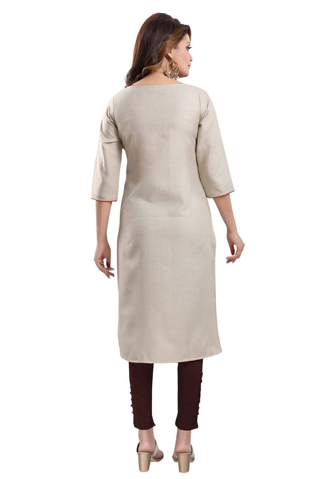Snehal Creations Boastful Beige Color Casual Cotton Ladies Kurti With Embroidery | Grocsy