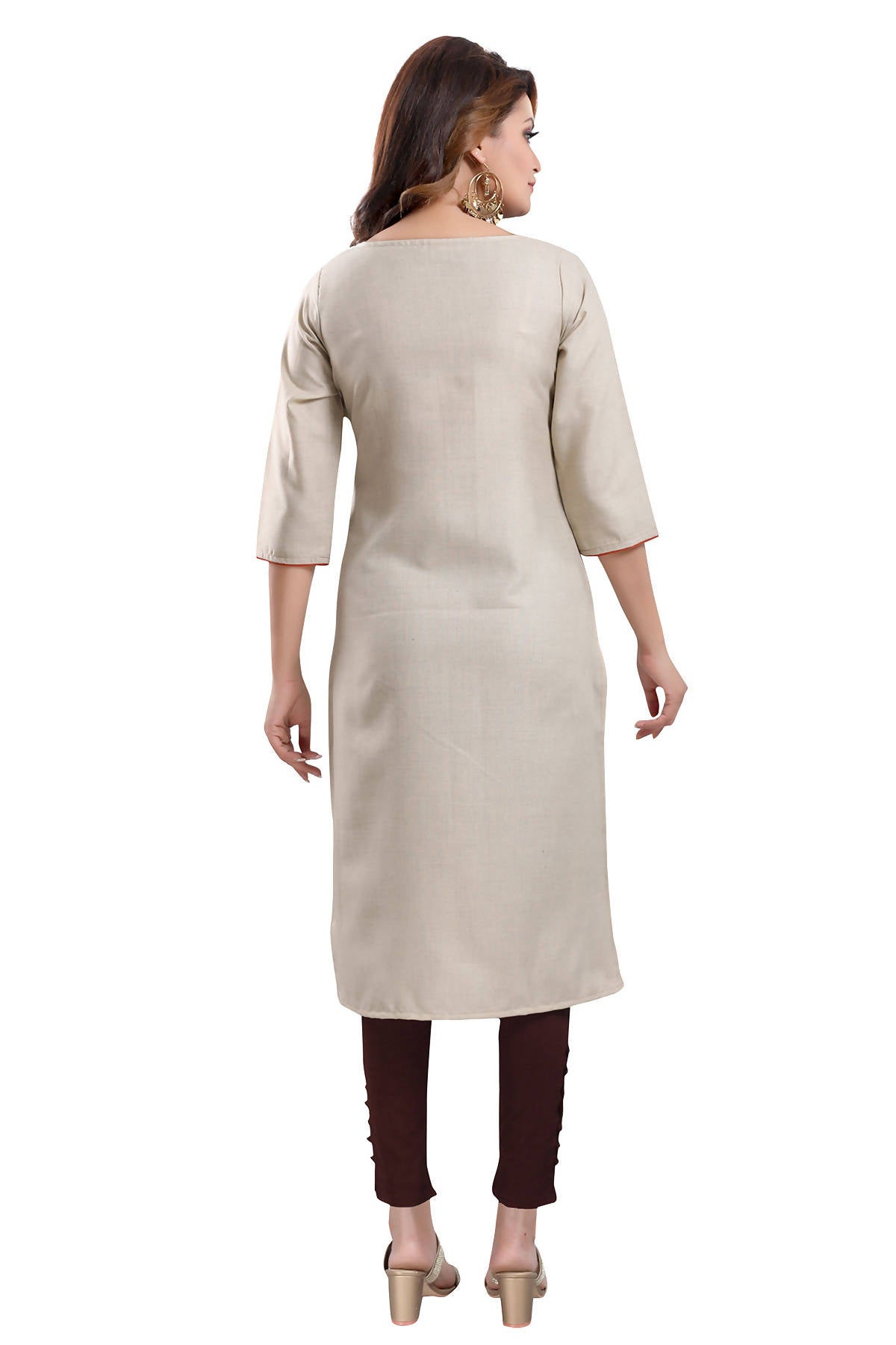 Snehal Creations Boastful Beige Color Casual Cotton Ladies Kurti With Embroidery | Grocsy