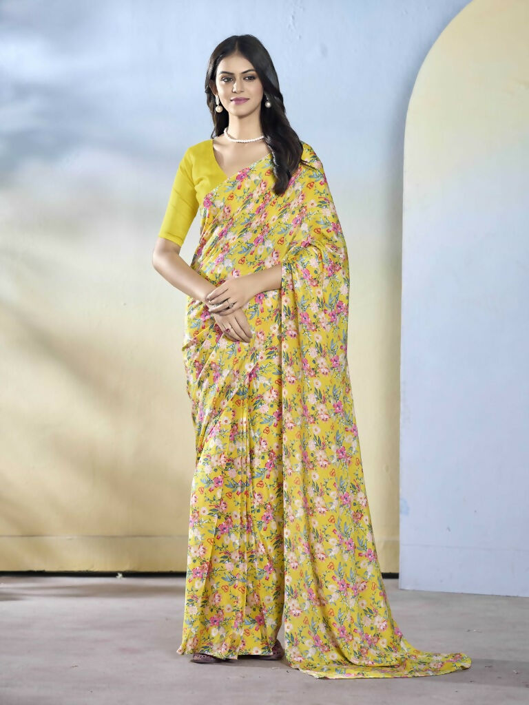 Yellow Georgette Designer Printed Ready to Wear Saree - Samyana | Grocsy