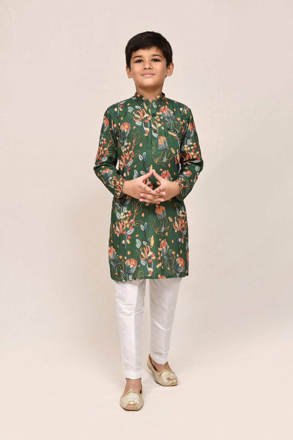 Joban Fashion Cotton Silk Green Kurta With Straight Fit Pant | Grocsy