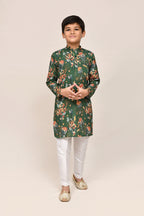Joban Fashion Cotton Silk Green Kurta With Straight Fit Pant | Grocsy