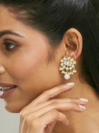 Nuyug 22K Gold-Plated Elegant MOP Studded Ethnic Pearl Drop Stud Earrings | Grocsy