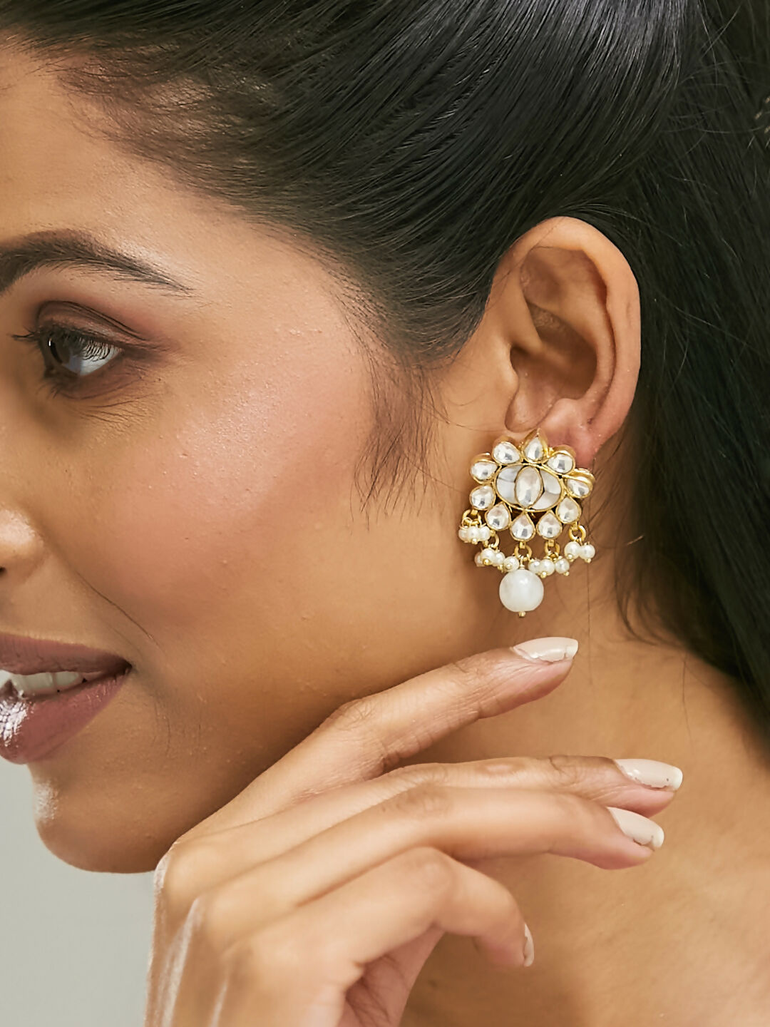 Nuyug 22K Gold-Plated Elegant MOP Studded Ethnic Pearl Drop Stud Earrings | Grocsy