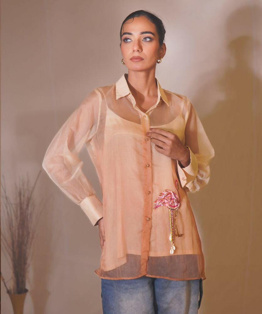 Timaraa Flamingo Whisper Ombre Organza Shirt | Grocsy