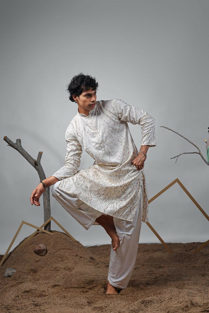 Off White Viscose Designer Embroidery Work Kurta Set - Mahotsav | Grocsy