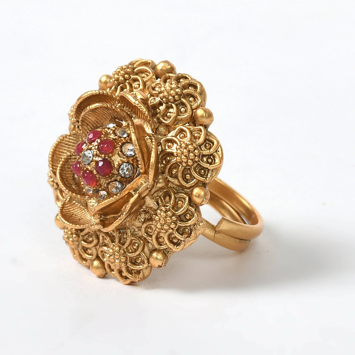 Mominos Fashion Joharkamal Gold-Polished Stone Studded Adjustable Finger Ring - Design 019 | Grocsy