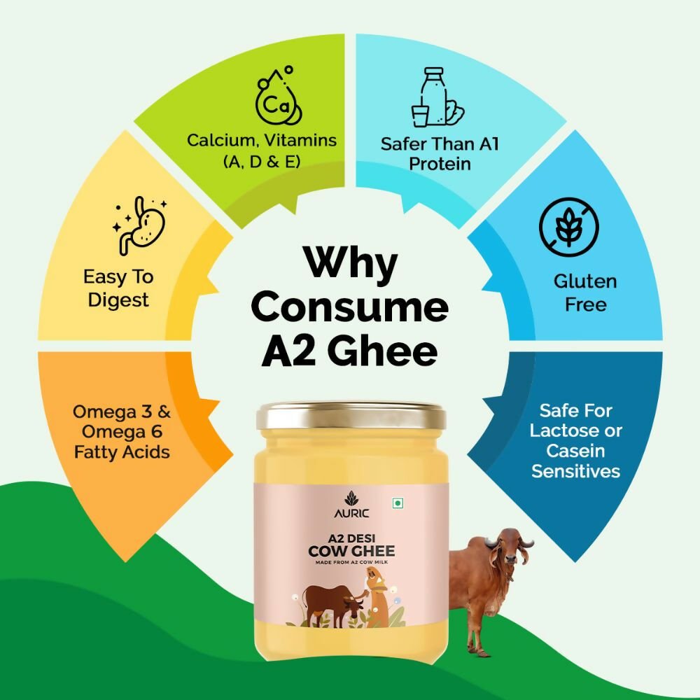 Auric A2 Bilona Desi Cow Ghee - Pure Brijwasi Ghee - Bilona Curd Churned | Grocsy