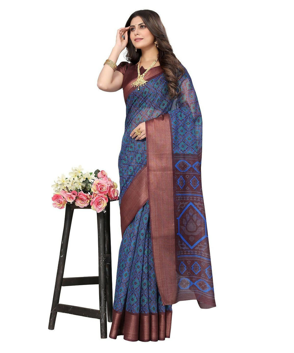 Vamika Cotton Blue Jari Border Bollywood Style Saree (VASU BLUE) | Grocsy