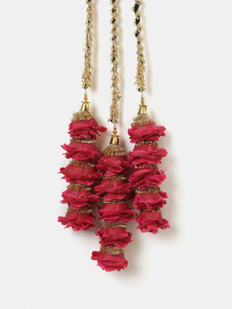 Ruby Raang Gold Gota Pati Work And Dark Pink Rosses With Black Thread & Golden Stones | Grocsy