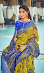 Exclusive Collection Wedding Green Blue Collection Banarasi Silk Saree With Rich Pallu | Grocsy