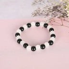 NVR Men & Women White Marble Crystal Beaded Elasticated Bracelet | Grocsy