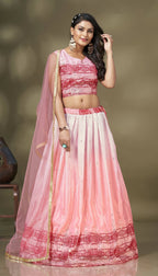 Pink Chinon Crush Mirror Foil work Lehenga Choli with Dupatta - Aakriti | Grocsy