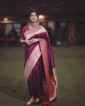 DEIANA'S Beautiful Designer Golden zari Soft Lichi Silk Saree - Purple | Grocsy