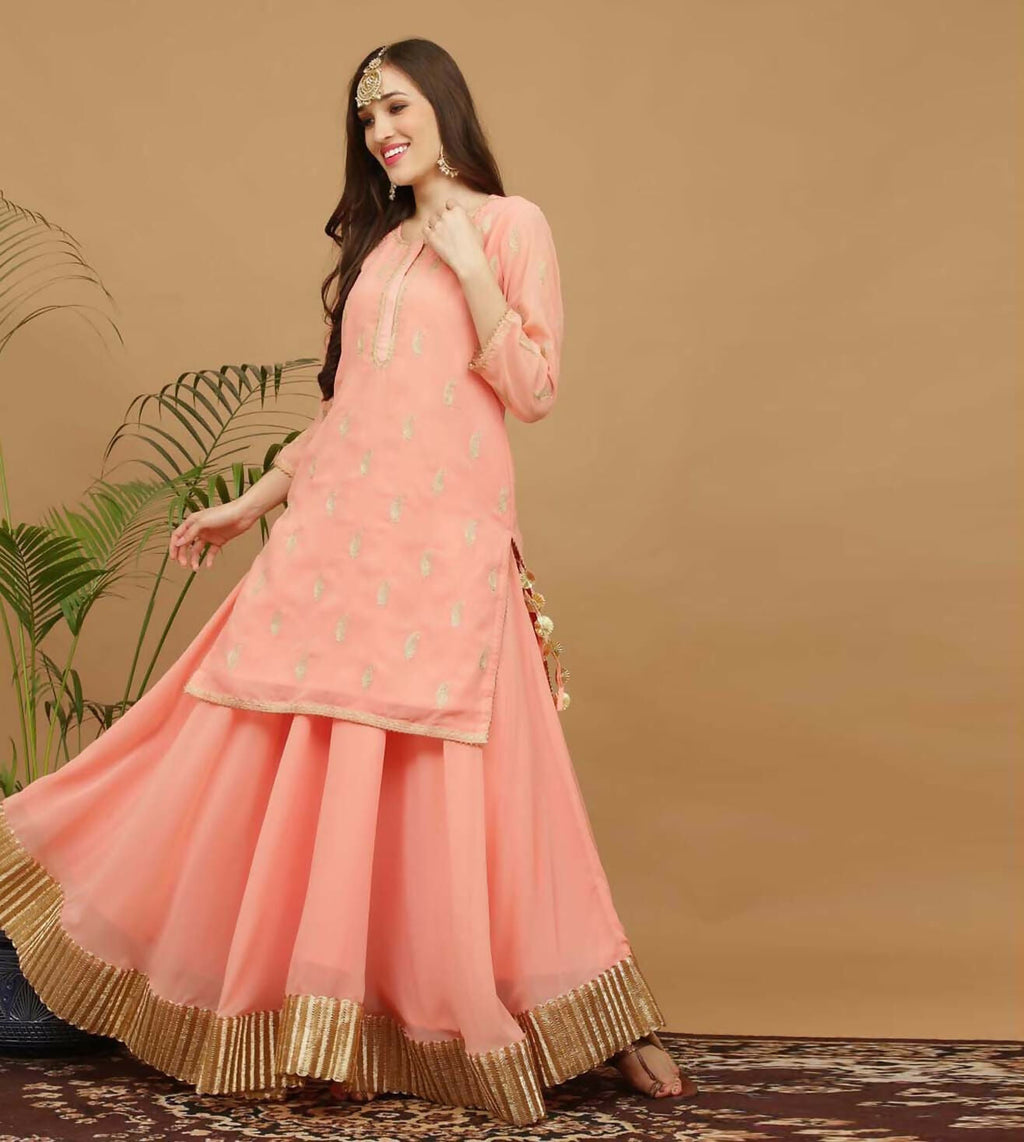 Joban Fashion Peach Georgette Lehenga Set | Grocsy