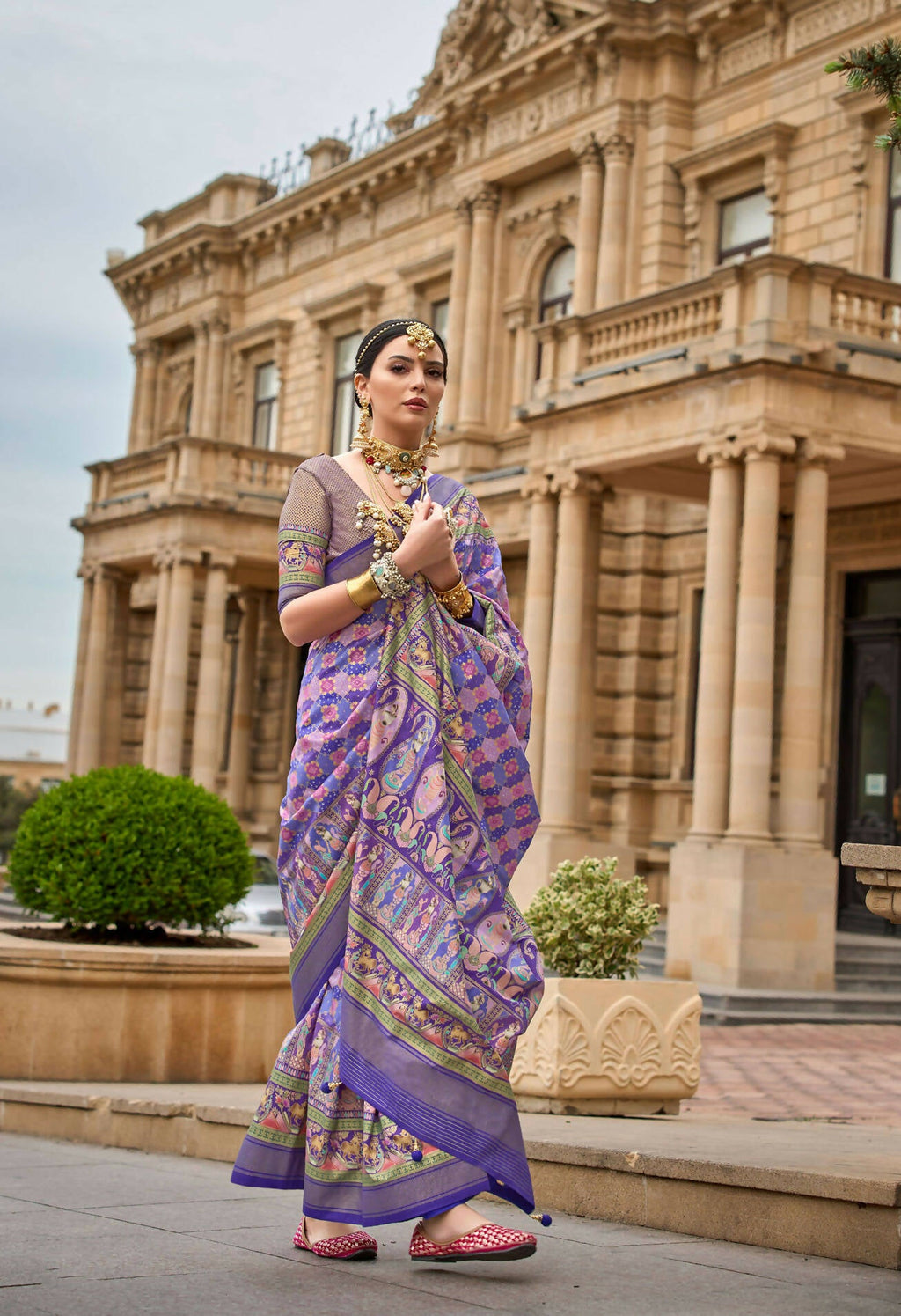 Butterfly Bush Purple Superior V.P.Silk Woven Printed Patola Silk Saree - Rewaa Milano | Grocsy