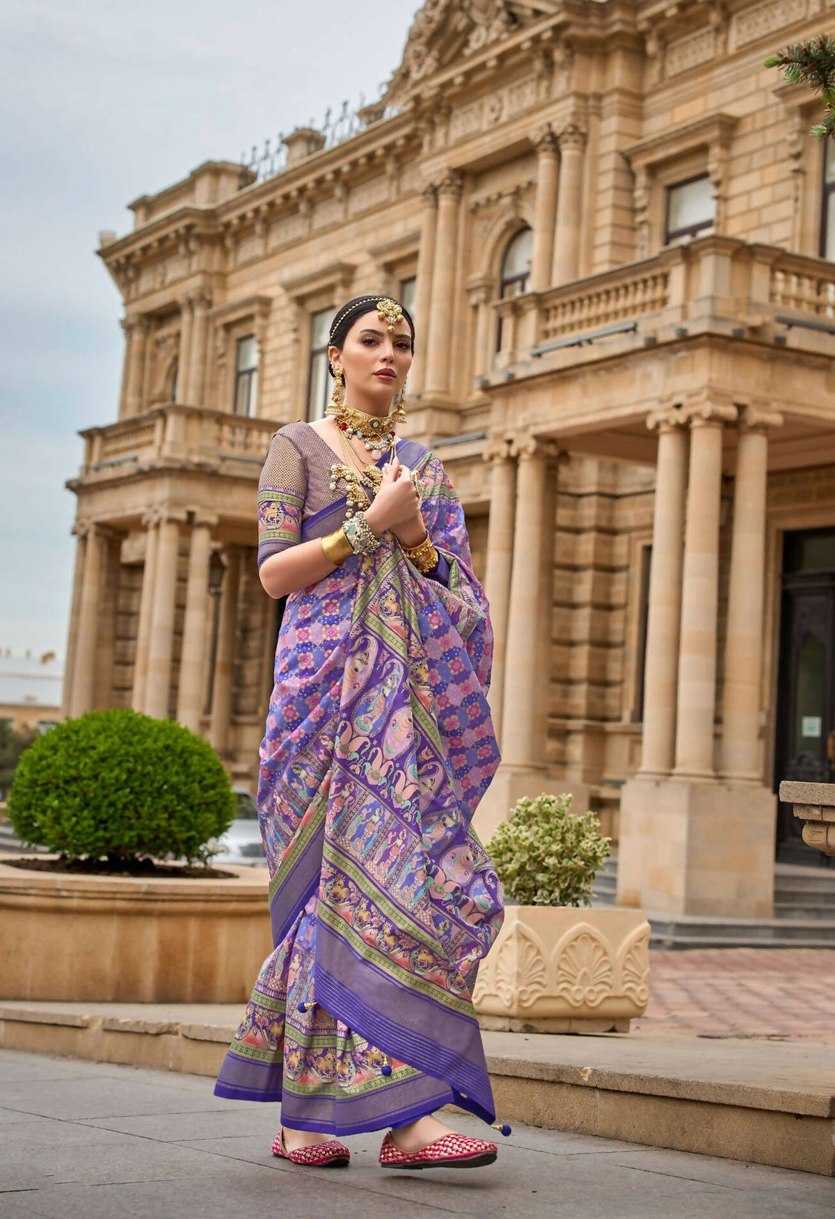 Butterfly Bush Purple Superior V.P.Silk Woven Printed Patola Silk Saree - Rewaa Milano | Grocsy
