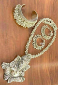 Mominos Fashion Johar Kamal Silver-Plated Brass Finish Ganesha Long Neckalce Combo Set For Women | Grocsy