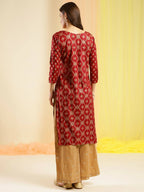 Maroon & Gold-Toned Viscose Rayon Ethnic Motifs Printed Kurta - Mamta | Grocsy