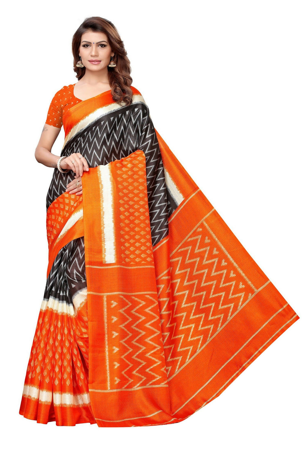 Vamika Orange & Multicolor Kalamkari With Jhalar Khadi Silk Saree | Grocsy