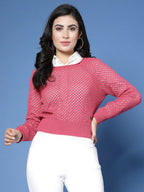Women Winter Pink Cotton Pullover - Wool Trees | Grocsy