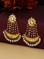 NVR Women Gold-Polished Kundan Chandbali Earrings | Grocsy