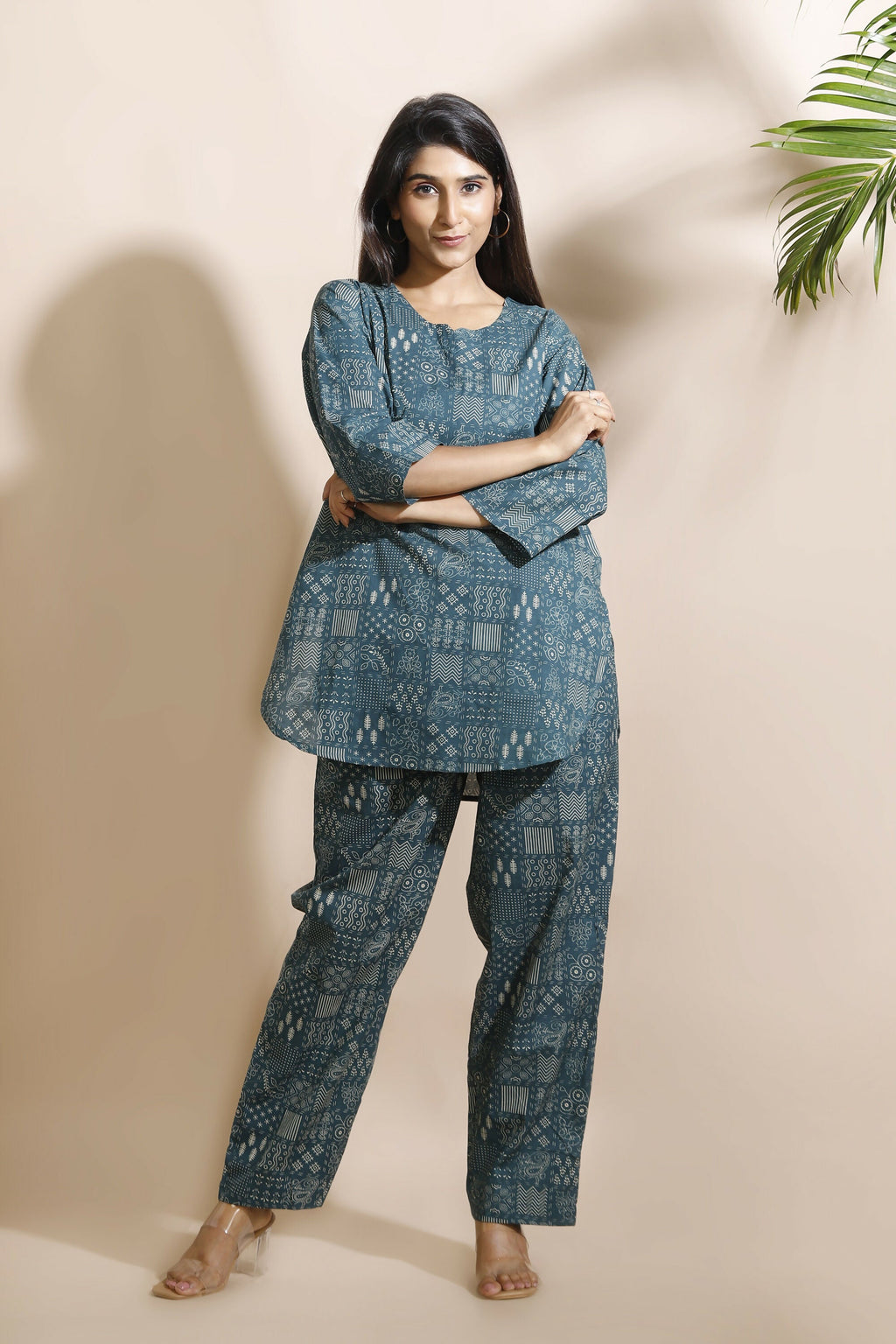 Breathables Abstract Green Cotton Kurta & Pant Co-Ord Set | Grocsy