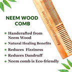 Botanical Luxuriate 100% Pure Neem Wood Comb Dual Tooth With Soft Edges | Grocsy