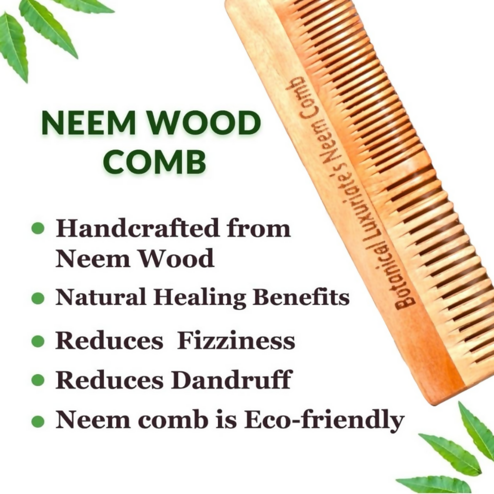 Botanical Luxuriate 100% Pure Neem Wood Comb Dual Tooth With Soft Edges | Grocsy