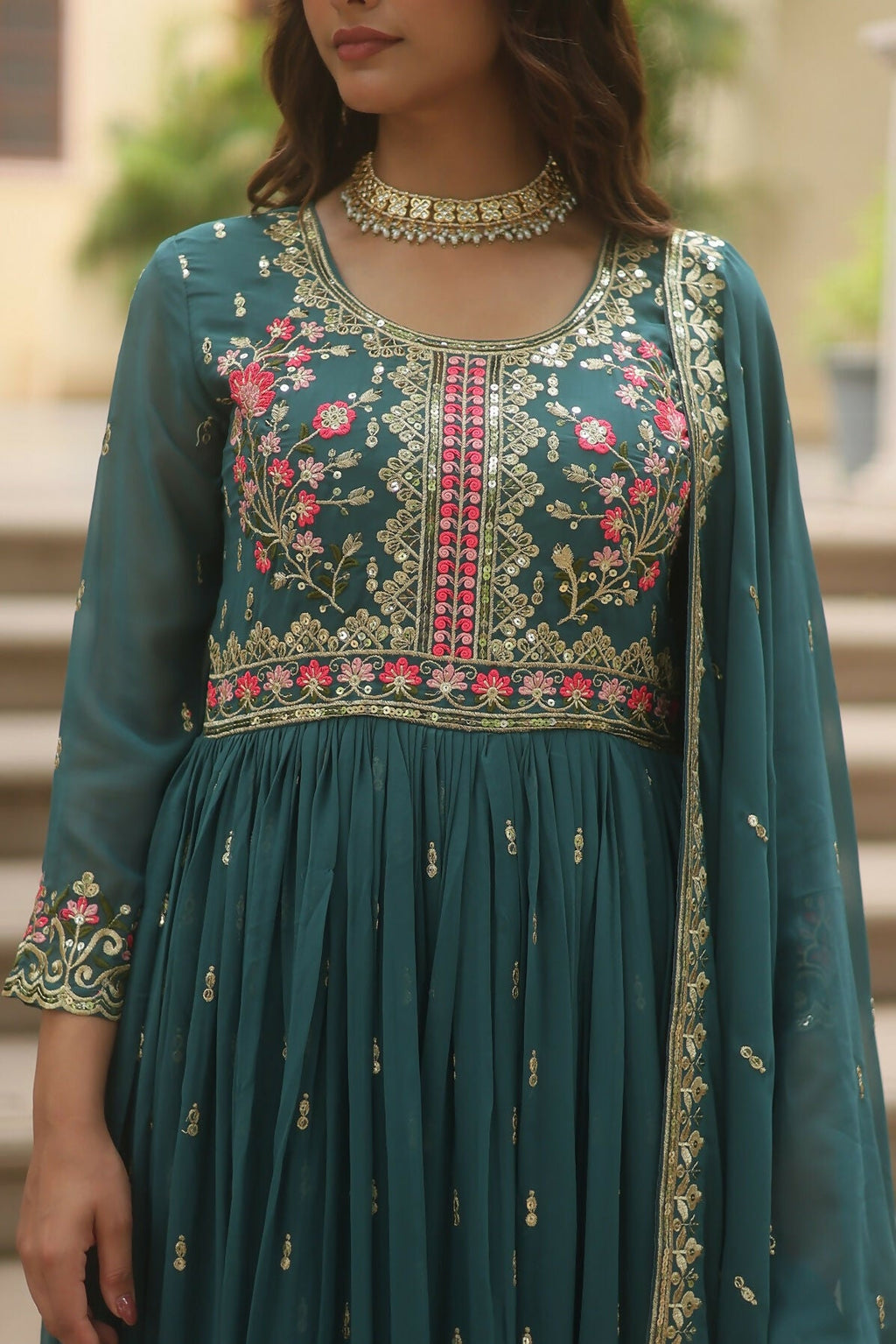 Joban Fashion Rama Georgette Sequence Embroidery Work Kurta Set | Grocsy