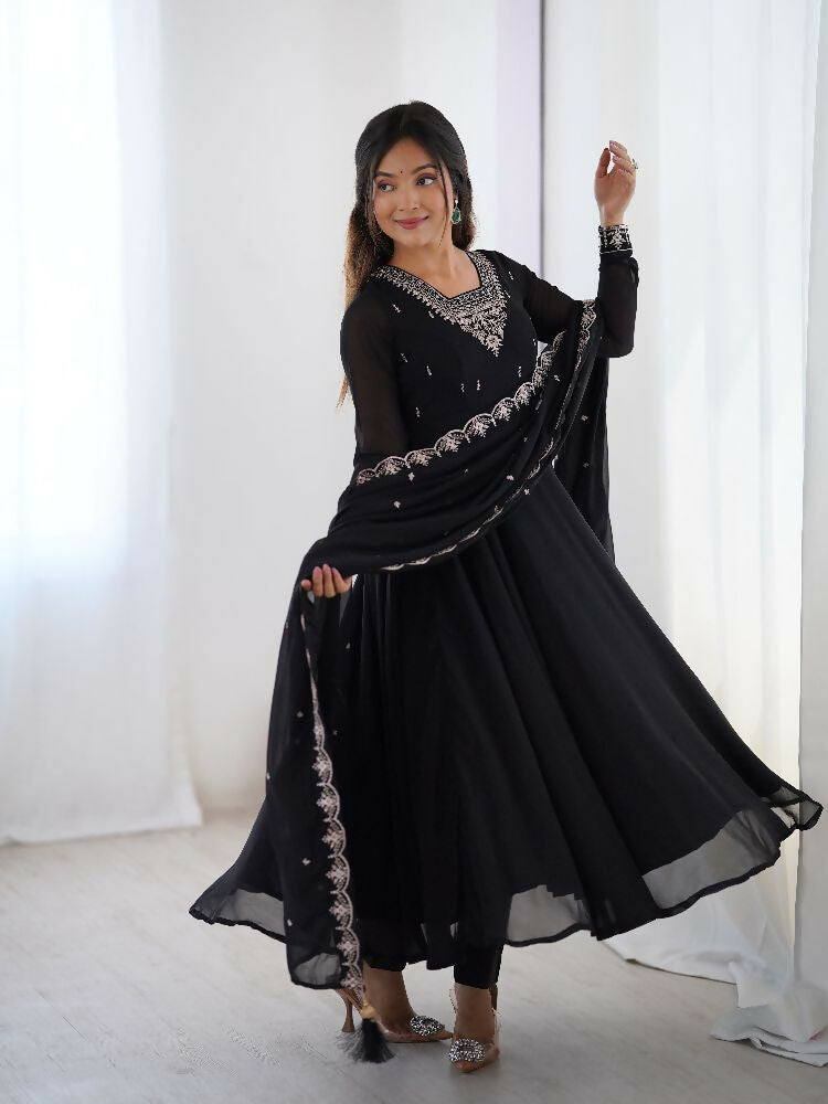 Joban Fashion Black Kurta Set Georgette Sequence Embroidery Work | Grocsy