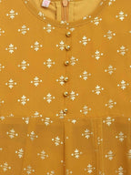 Ahalyaa Mustard Georgette Flared Kids Kurta Palazzo Set For Girls | Grocsy