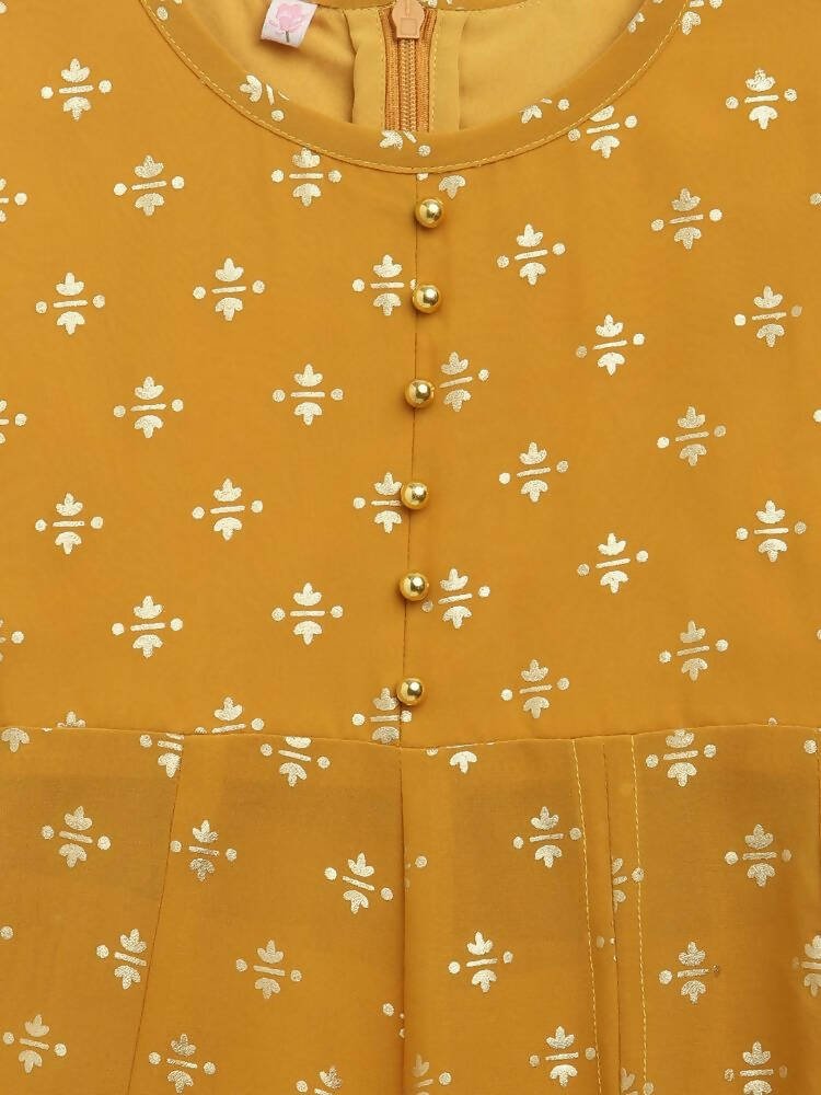 Ahalyaa Mustard Georgette Flared Kids Kurta Palazzo Set For Girls | Grocsy