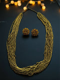 Inhanns Rangsaaz 20-Layer Luxe Long Beaded Necklace (With Optional Statement Earrings) - Golden Long With Earring | Grocsy