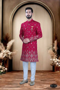 Joban Fashion Men's Rani-Pink Silk Kurta with Pyjama | Grocsy