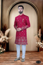 Joban Fashion Men's Rani-Pink Silk Kurta with Pyjama | Grocsy